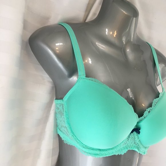 Victoria’s Secret Dream Angels Push Up Bra Size 32DD Aqua Blue Lace Underwire - Picture 7 of 13